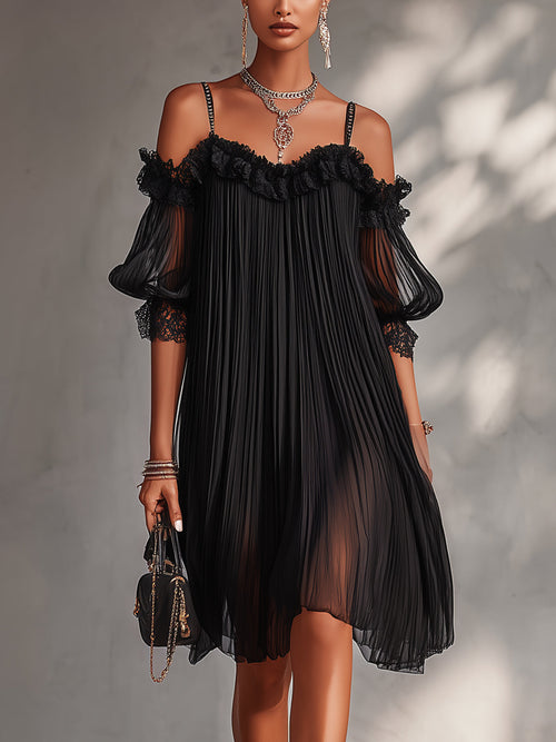 Alessandra | Bequemes schwarzes Spitzenkleid