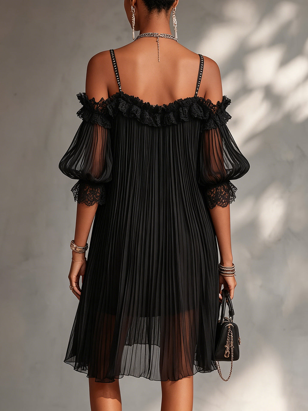 Alessandra | Bequemes schwarzes Spitzenkleid