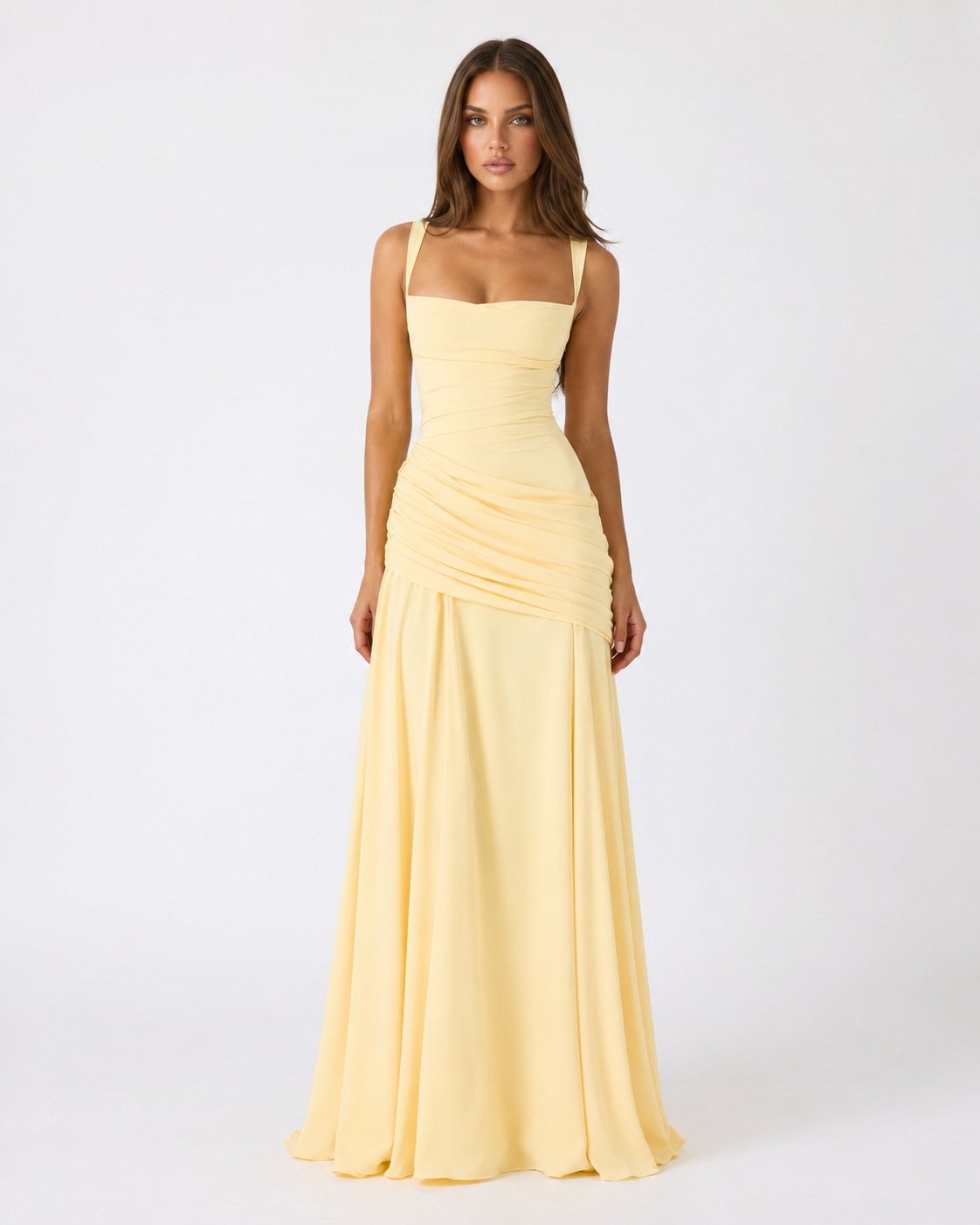 Babette | Maxikleid mit eckigem, gerafftem Ausschnitt