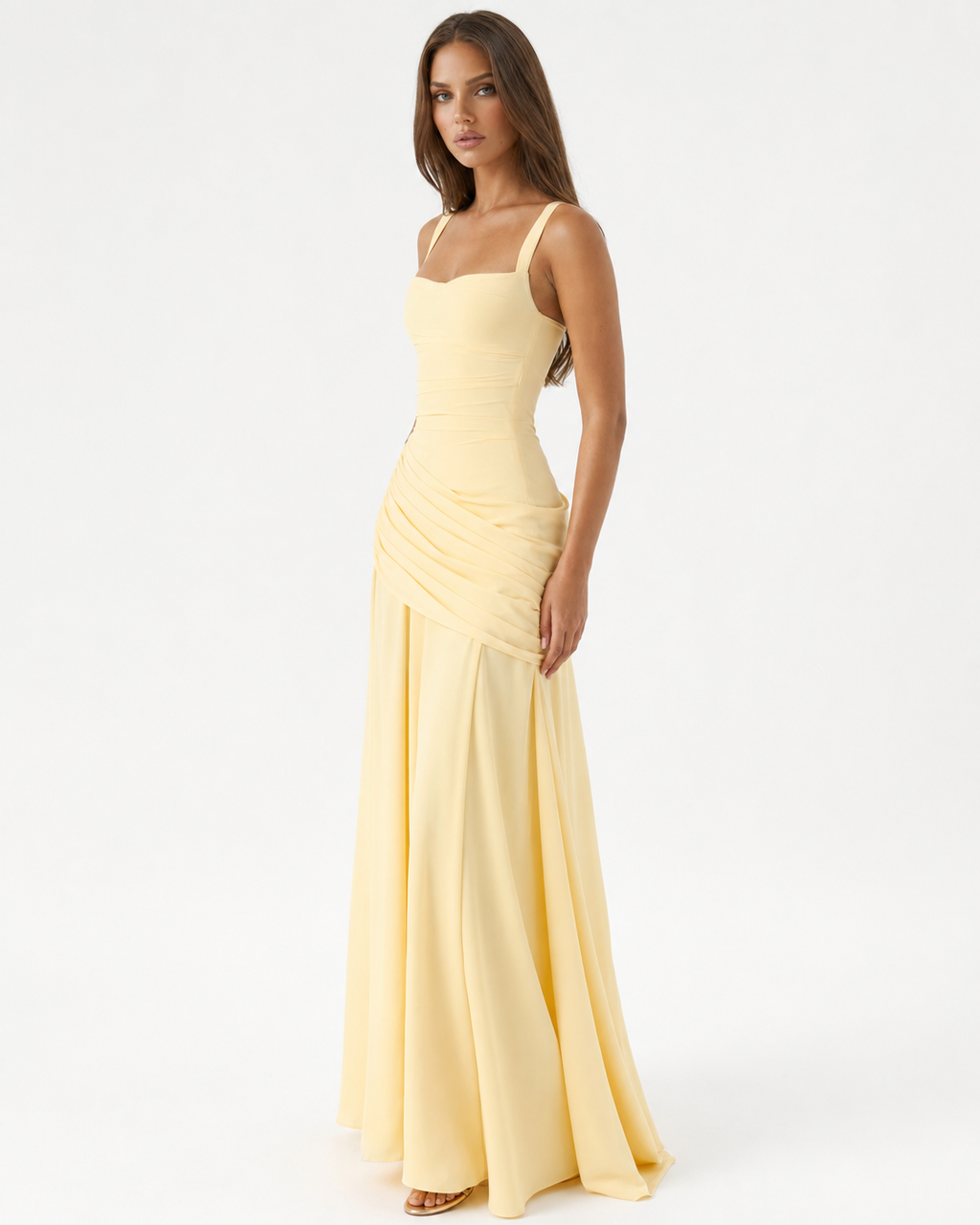 Babette | Maxikleid mit eckigem, gerafftem Ausschnitt