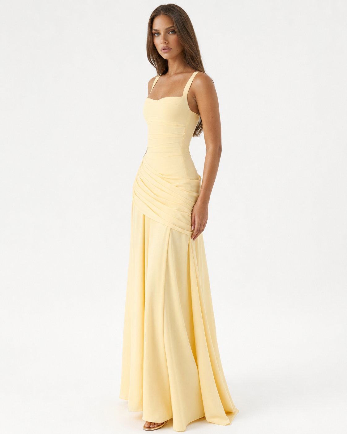 Babette | Maxikleid mit eckigem, gerafftem Ausschnitt