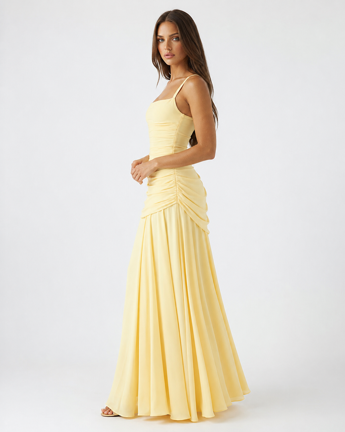 Babette | Maxikleid mit eckigem, gerafftem Ausschnitt