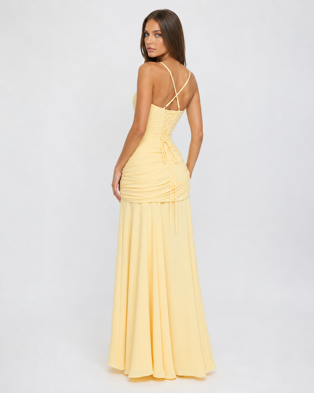 Babette | Maxikleid mit eckigem, gerafftem Ausschnitt