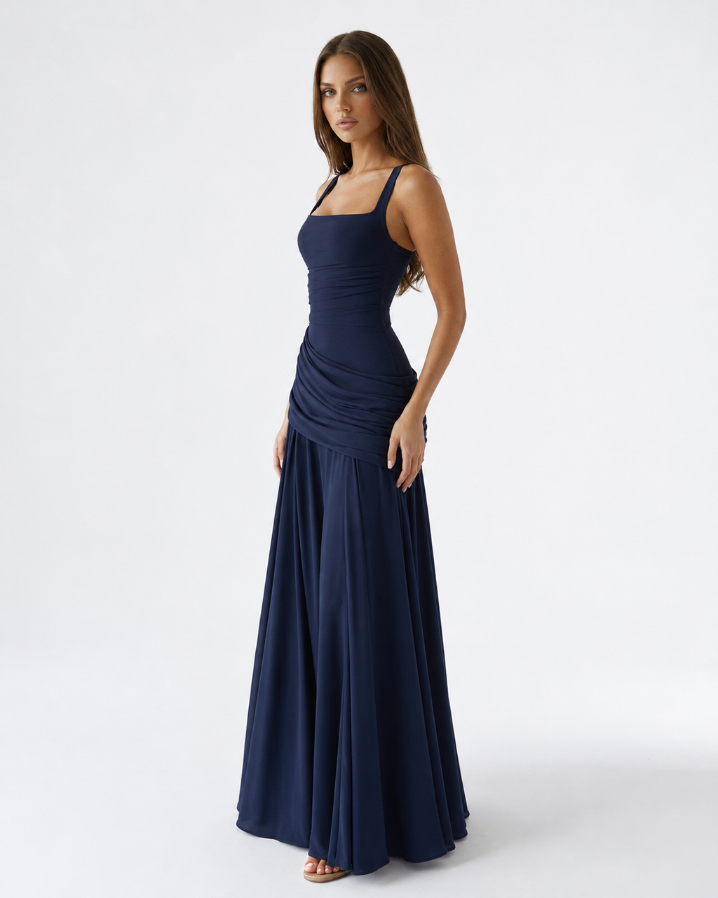 Babette | Maxikleid mit eckigem, gerafftem Ausschnitt