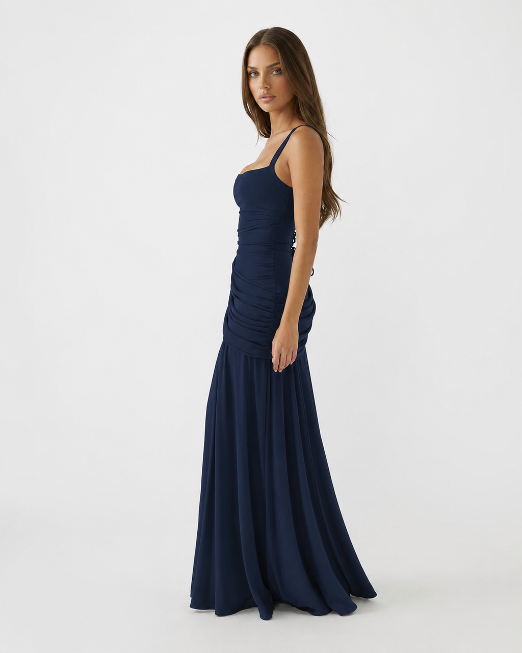 Babette | Maxikleid mit eckigem, gerafftem Ausschnitt