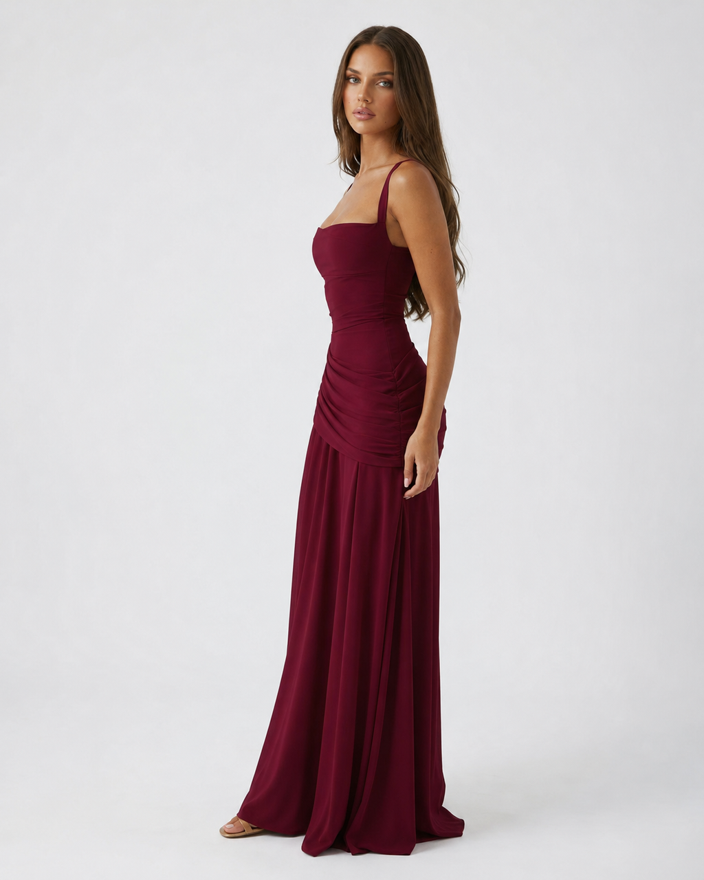 Babette | Maxikleid mit eckigem, gerafftem Ausschnitt