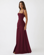 Babette | Maxikleid mit eckigem, gerafftem Ausschnitt