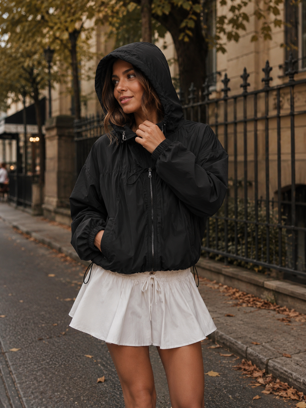 Oversize-Windjacke mit Kapuze | Reißverschluss, Kordelzüge