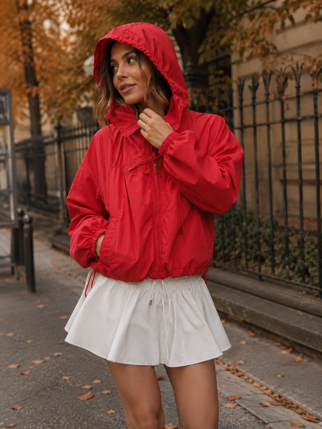 Oversize-Windjacke mit Kapuze | Reißverschluss, Kordelzüge