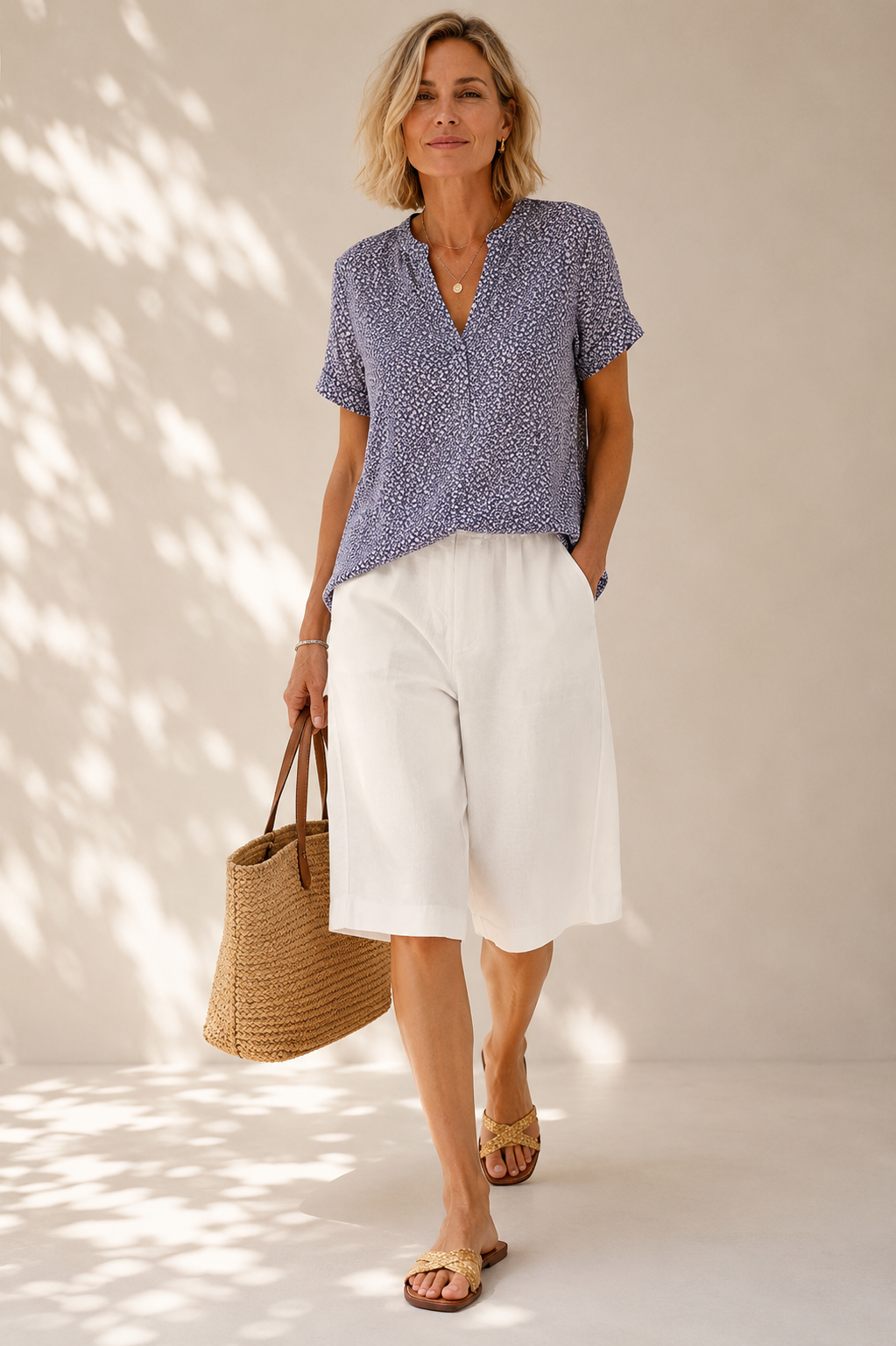 Capri-Hose aus Leinen-Baumwoll-Mix