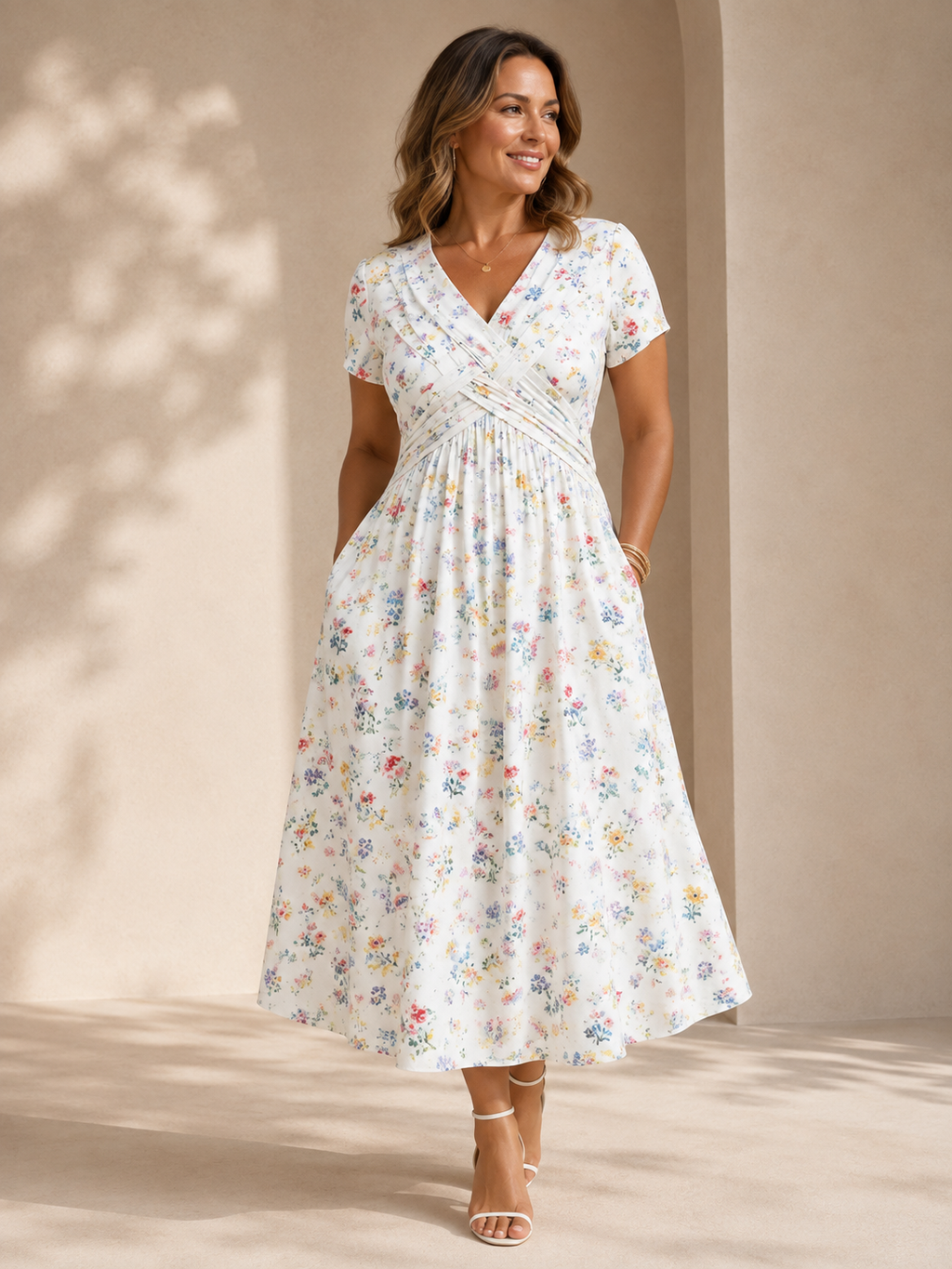 Blumenkleid mit V-Ausschnitt