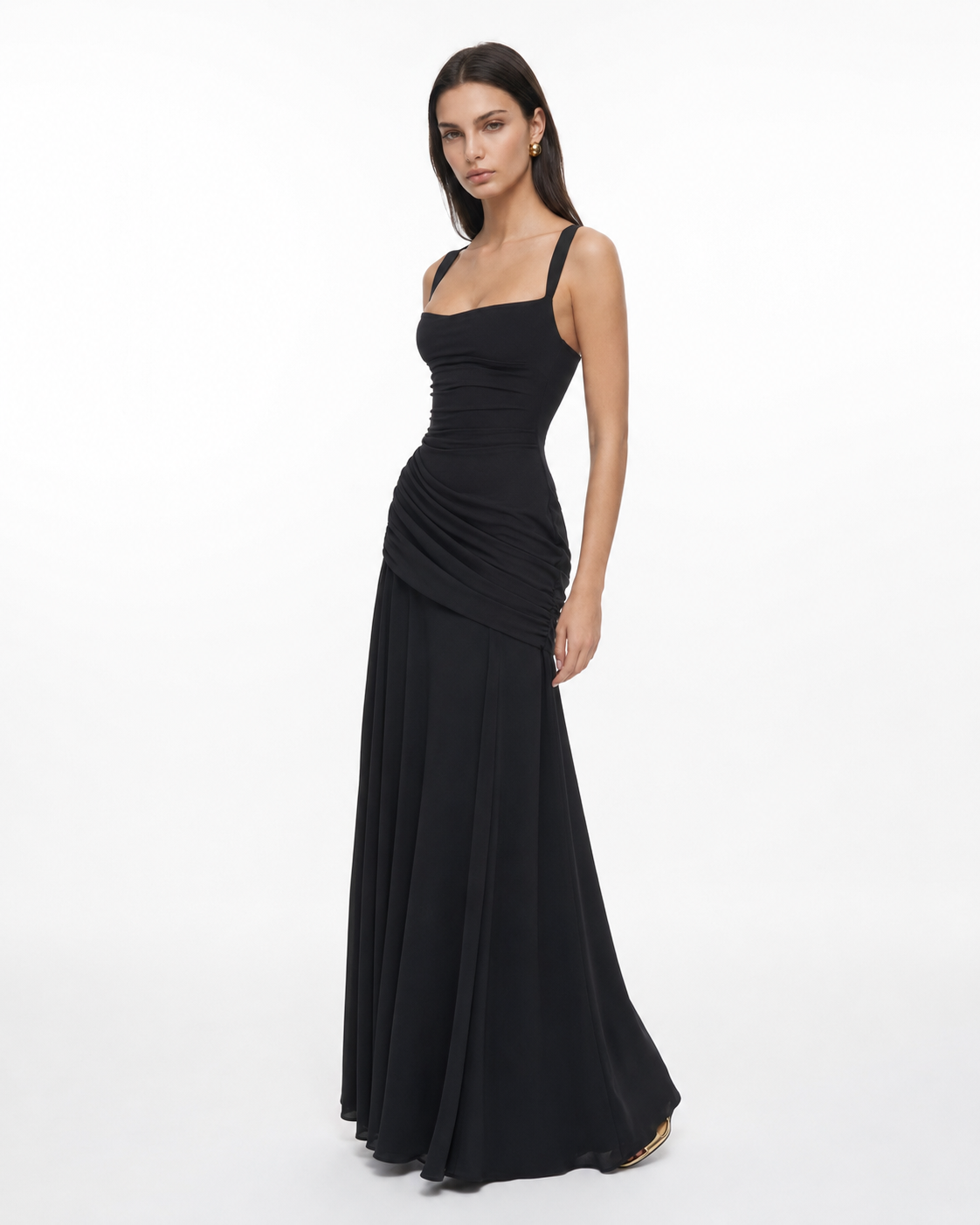 Babette | Maxikleid mit eckigem, gerafftem Ausschnitt
