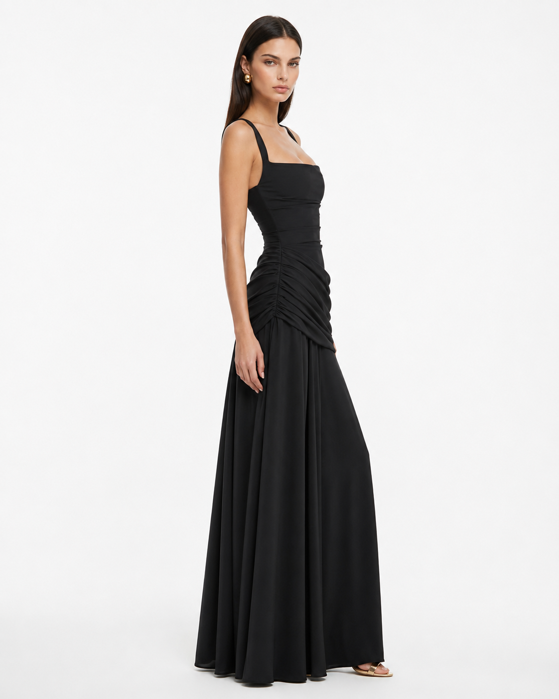 Babette | Maxikleid mit eckigem, gerafftem Ausschnitt