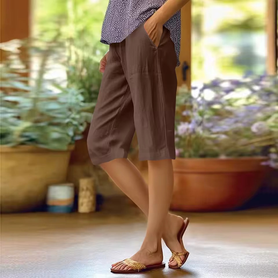 Capri-Hose aus Leinen-Baumwoll-Mix