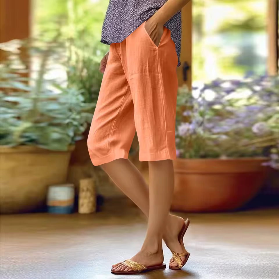 Capri-Hose aus Leinen-Baumwoll-Mix