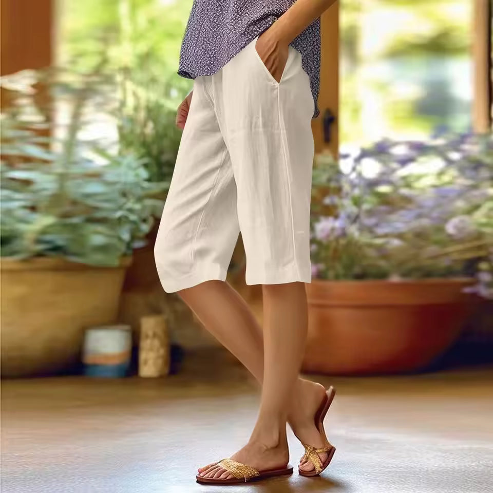 Capri-Hose aus Leinen-Baumwoll-Mix