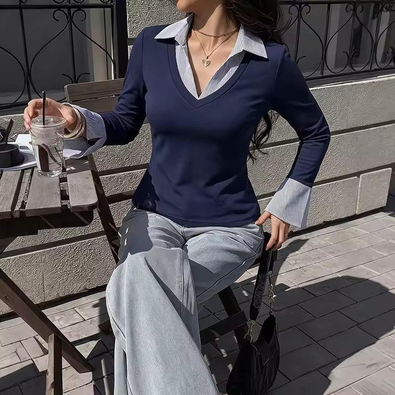 Roxanne | Eleganter Strickpullover mit V-Ausschnitt im Lagen-Look