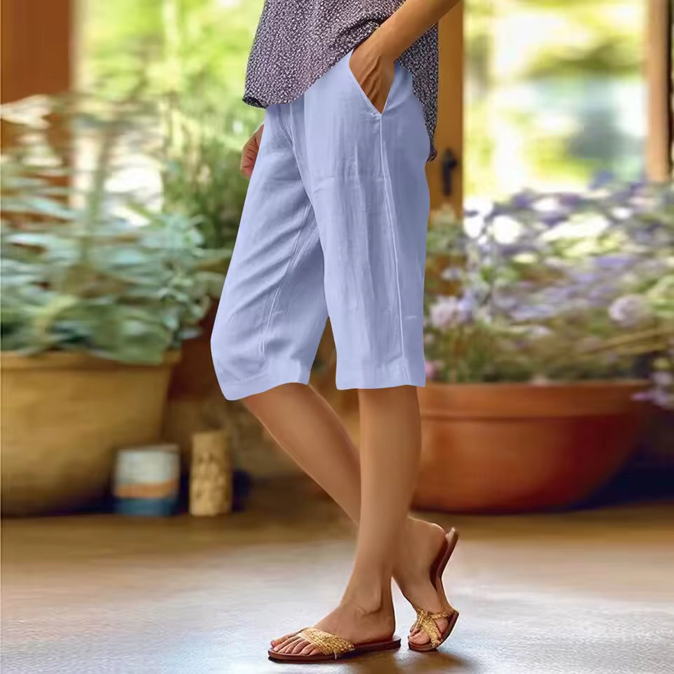 Capri-Hose aus Leinen-Baumwoll-Mix