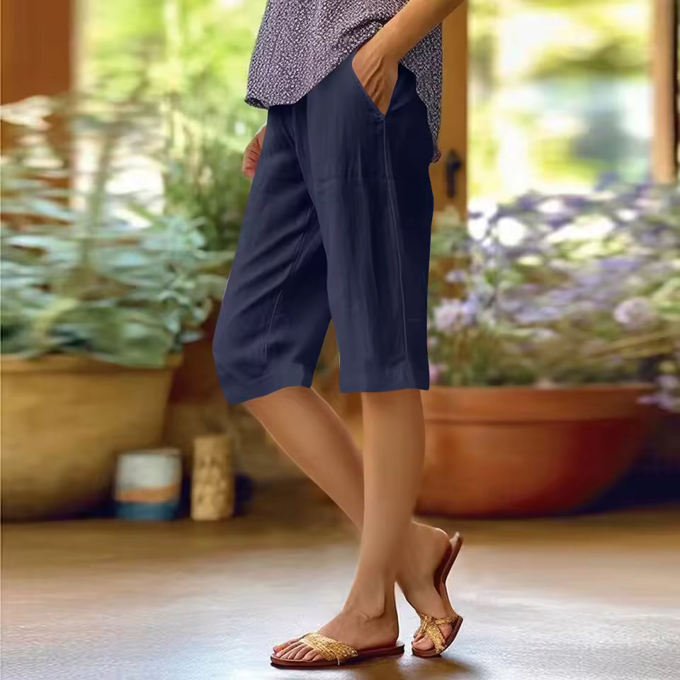 Capri-Hose aus Leinen-Baumwoll-Mix